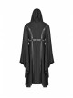 Front Chest Metal Buckle Leather Strap Long Sleeve Black Punk Hooded Coat