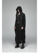 Front Chest Metal Buckle Leather Strap Long Sleeve Black Punk Hooded Coat