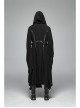 Front Chest Metal Buckle Leather Strap Long Sleeve Black Punk Hooded Coat