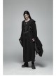 Front Chest Metal Buckle Leather Strap Long Sleeve Black Punk Hooded Coat