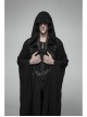 Front Chest Metal Buckle Leather Strap Long Sleeve Black Punk Hooded Coat