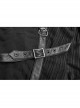 Front Chest Metal Buckle Leather Strap Long Sleeve Black Punk Hooded Coat