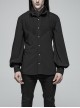 High Collar Metal Retro Button Front Chest Pressure Pleated Lantern Sleeve Black Gothic Shirt