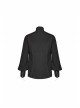High Collar Metal Retro Button Front Chest Pressure Pleated Lantern Sleeve Black Gothic Shirt
