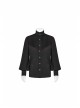 High Collar Metal Retro Button Front Chest Pressure Pleated Lantern Sleeve Black Gothic Shirt
