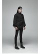 High Collar Metal Retro Button Front Chest Pressure Pleated Lantern Sleeve Black Gothic Shirt