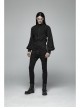 High Collar Metal Retro Button Front Chest Pressure Pleated Lantern Sleeve Black Gothic Shirt
