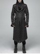 Stand-Up Collar V-Neck Front Metal Zipper Back Waist Lace-Up Black Gothic Retro Jacquard Coat