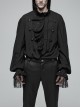 High Collar Front Chest Weave Strap Metal Retro Button Patchwork Cloth Ruffle Lantern Sleeve Lace Cuff Black Gothic Shirt