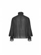 High Collar Front Chest Weave Strap Metal Retro Button Patchwork Cloth Ruffle Lantern Sleeve Lace Cuff Black Gothic Shirt
