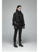 High Collar Front Chest Weave Strap Metal Retro Button Patchwork Cloth Ruffle Lantern Sleeve Lace Cuff Black Gothic Shirt