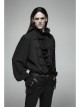 High Collar Front Chest Weave Strap Metal Retro Button Patchwork Cloth Ruffle Lantern Sleeve Lace Cuff Black Gothic Shirt
