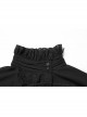 High Collar Front Chest Weave Strap Metal Retro Button Patchwork Cloth Ruffle Lantern Sleeve Lace Cuff Black Gothic Shirt