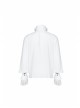 High Collar Front Chest Weave Strap Metal Retro Button Patchwork Cloth Ruffle Lantern Sleeve Lace Cuff White Gothic Shirt