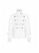 High Collar Front Chest Weave Strap Metal Retro Button Patchwork Cloth Ruffle Lantern Sleeve Lace Cuff White Gothic Shirt