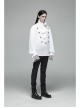 High Collar Front Chest Weave Strap Metal Retro Button Patchwork Cloth Ruffle Lantern Sleeve Lace Cuff White Gothic Shirt