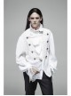 High Collar Front Chest Weave Strap Metal Retro Button Patchwork Cloth Ruffle Lantern Sleeve Lace Cuff White Gothic Shirt