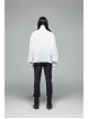 High Collar Front Chest Weave Strap Metal Retro Button Patchwork Cloth Ruffle Lantern Sleeve Lace Cuff White Gothic Shirt