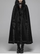 Fur Collar Slit Cloak-Shape Sleeve Back Waist Lace-Up Black Gothic Long Imitation Cashmere Coat