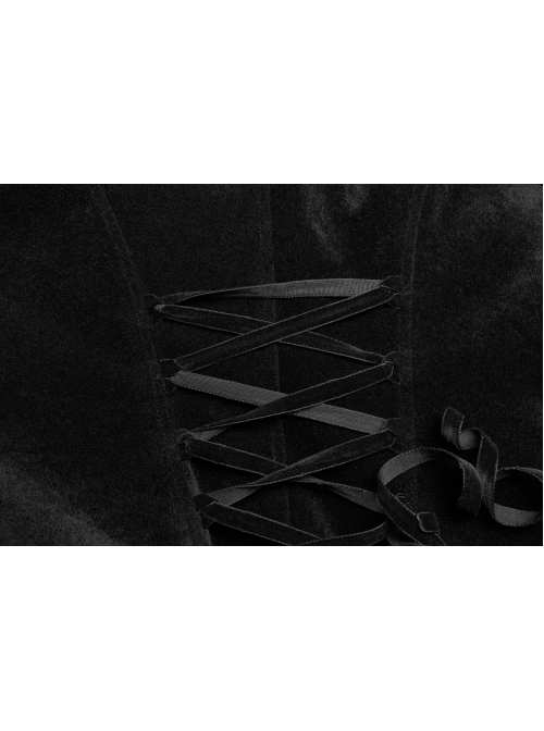 Fur Collar Slit Cloak-Shape Sleeve Back Waist Lace-Up Black Gothic Long Imitation Cashmere Coat