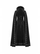 Fur Collar Slit Cloak-Shape Sleeve Back Waist Lace-Up Black Gothic Long Imitation Cashmere Coat