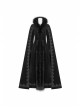 Fur Collar Slit Cloak-Shape Sleeve Back Waist Lace-Up Black Gothic Long Imitation Cashmere Coat
