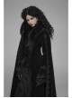 Fur Collar Slit Cloak-Shape Sleeve Back Waist Lace-Up Black Gothic Long Imitation Cashmere Coat