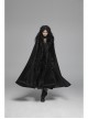 Fur Collar Slit Cloak-Shape Sleeve Back Waist Lace-Up Black Gothic Long Imitation Cashmere Coat