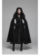 Fur Collar Slit Cloak-Shape Sleeve Back Waist Lace-Up Black Gothic Long Imitation Cashmere Coat