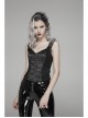 Metal Buckle Strap Front Metal Zipper Back Lace-Up Black Punk Jacquard Tight Vest