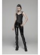Metal Buckle Strap Front Metal Zipper Back Lace-Up Black Punk Jacquard Tight Vest