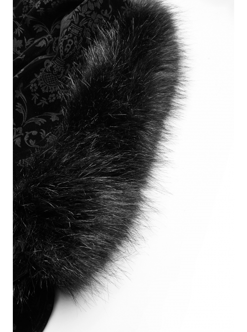 Black Gothic Fur Hood Front Fuzzy Ball Bandage Cloak
