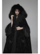 Black Gothic Fur Hood Front Fuzzy Ball Bandage Cloak