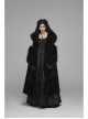 Black Gothic Fur Hood Front Fuzzy Ball Bandage Cloak