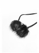 Black Gothic Fur Hood Front Fuzzy Ball Bandage Cloak