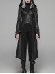 Armor-Shape Flare Sleeve Back Hem Slit Black Punk Branching Pattern Crack Knitted PU Long Coat