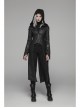 Armor-Shape Flare Sleeve Back Hem Slit Black Punk Branching Pattern Crack Knitted PU Long Coat