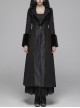 V-Neck Collar Retro Button Imitation Wool Cuffs Black Gothic Dark-Striped Jacquard Long Coat