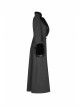 V-Neck Collar Retro Button Imitation Wool Cuffs Black Gothic Dark-Striped Jacquard Long Coat