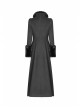 V-Neck Collar Retro Button Imitation Wool Cuffs Black Gothic Dark-Striped Jacquard Long Coat