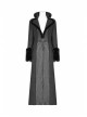V-Neck Collar Retro Button Imitation Wool Cuffs Black Gothic Dark-Striped Jacquard Long Coat