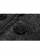 V-Neck Collar Retro Button Imitation Wool Cuffs Black Gothic Dark-Striped Jacquard Long Coat