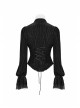Black Dark Striped Velvet Metal Retro Button Lace Cuff Back Waist Lace-Up Gothic Blouse
