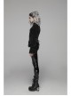 Black Dark Striped Velvet Metal Retro Button Lace Cuff Back Waist Lace-Up Gothic Blouse