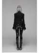 Black Dark Striped Velvet Metal Retro Button Lace Cuff Back Waist Lace-Up Gothic Blouse