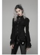 Black Dark Striped Velvet Metal Retro Button Lace Cuff Back Waist Lace-Up Gothic Blouse