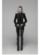 Black Dark Striped Velvet Metal Retro Button Lace Cuff Back Waist Lace-Up Gothic Blouse