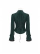 Green Dark Striped Velvet Metal Retro Button Lace Cuff Back Waist Lace-Up Gothic Blouse