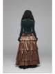 Green Dark Striped Velvet Metal Retro Button Lace Cuff Back Waist Lace-Up Gothic Blouse