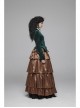 Green Dark Striped Velvet Metal Retro Button Lace Cuff Back Waist Lace-Up Gothic Blouse